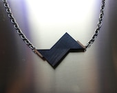 Dark Wooden Multi-colored Geometric Lightening Necklace with Silver Chain - handmade