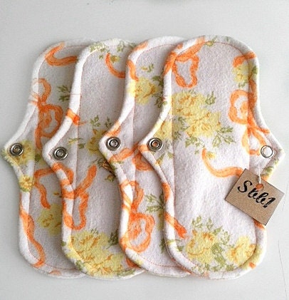 4 Washable Reusable Cloth Panty Liners In Pure Cotton Flannel Fabric in Ribbons and Flowers Print