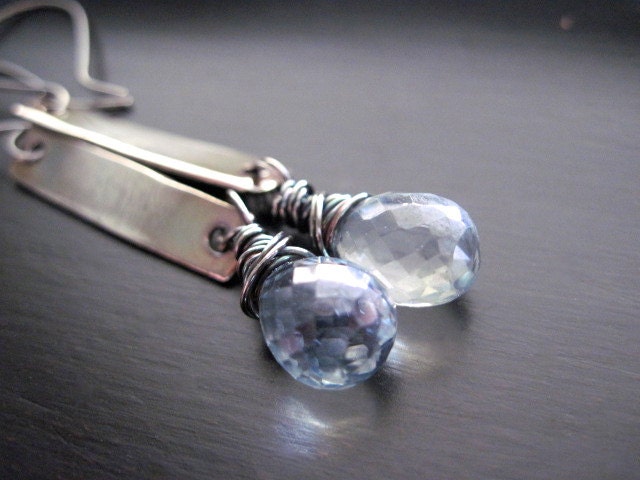 Blue Quartz Earrings, Sterling Silver