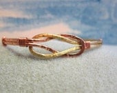 Love knot, Hammered Copper Brass Bracelet wire wrapped jewelry, non tarnish 14 guage