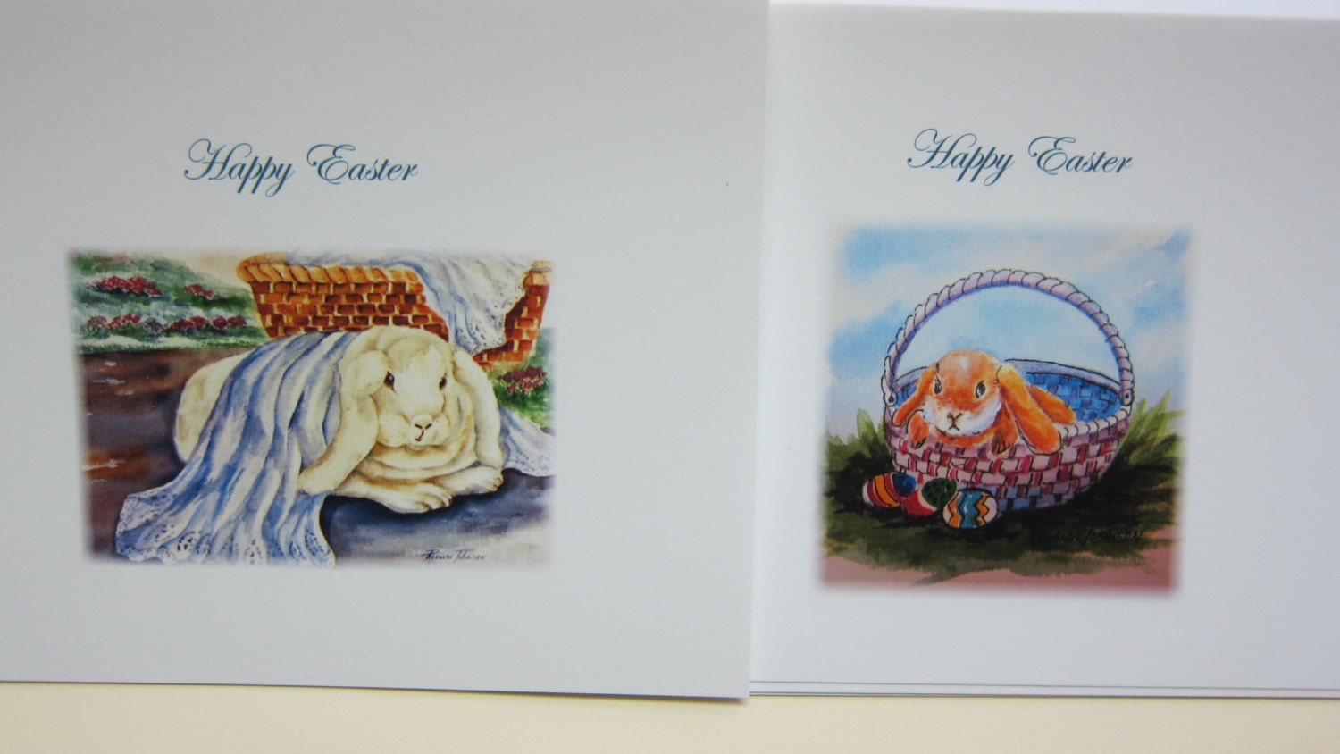 Easter note cards 4.5 x 5.5, Set of 6 - white bunny, easter basket, He is Risen, You Pick variations