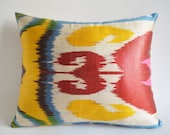 Sukan / Silk Velvet Ikat Pillow Cover Orange - Pillow Covers - Throw Pillow - Decorative pillow cover - Silk Pillow