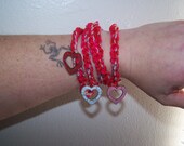 Crochet Bracelet, Red Pink Silver, Charm Bracelet, Live Love Laugh, Jewelry for Women and Teen Girls, Valentine's Day Jewelry,