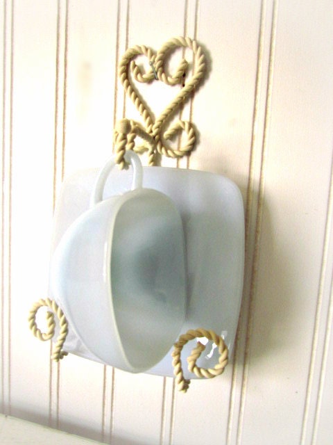 Hanging Twisted Wire Cup and Saucer Display...Wall Mounted Shabby Chic