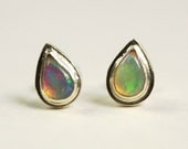 Natural Opal and Sterling Silver Post Earrings - fine jewelry - opal earrings - natural opal earrings - post earrings
