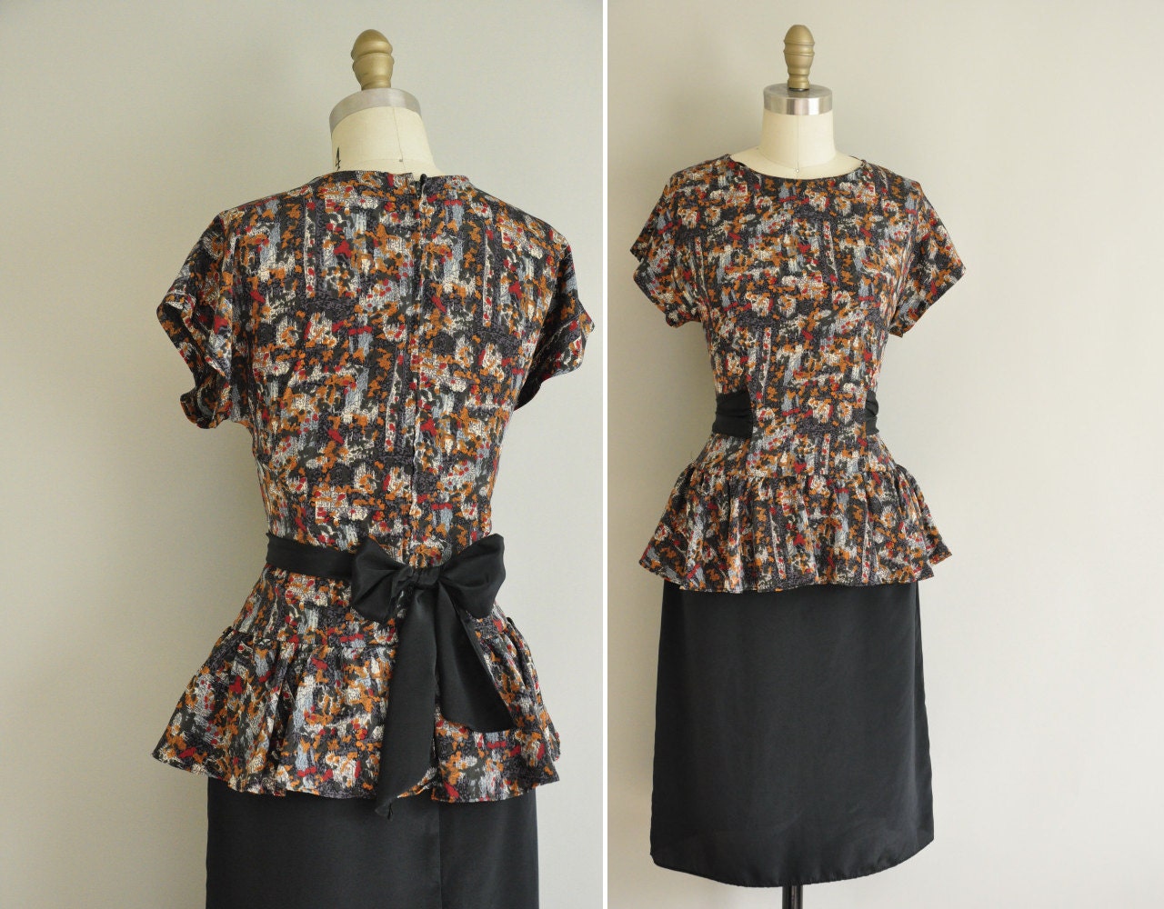 vintage 1940s style dress / 1980s does 1940s rayon dress / 40s style rayon print dress