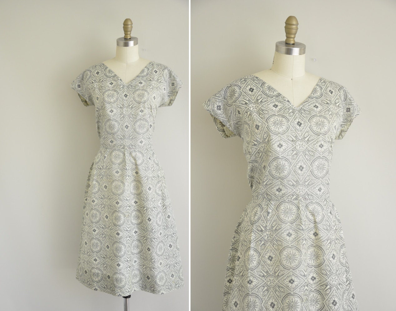 vintage 50s dress / 1950s black and white paisley print dress / 50s silk wiggle dress / L-XL
