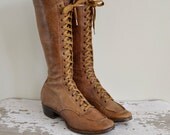 vintage 1930s boots / 30s caramel leather lace up boots / antique rare designer 30s boots