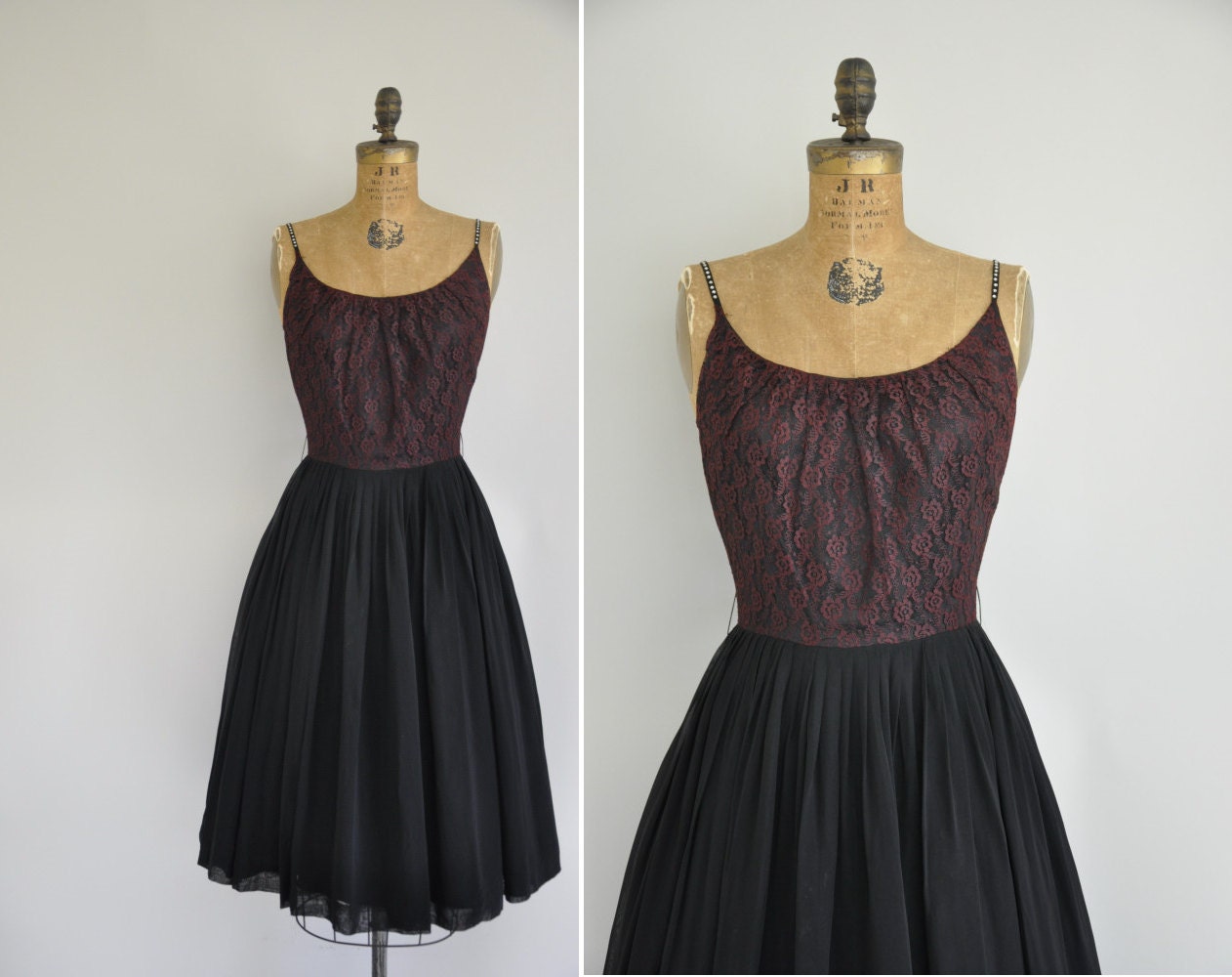 vintage 1950s dress / 50s lace chiffon dress/ 50s rhinestone party dress