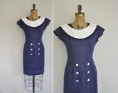 vintage 1950s style dress / 50s nautical wiggle dress / 1950s style dress
