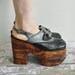 s a l e...vintage 1970s wood platforms / rare 70s size 9 platforms / 70s disco heels
