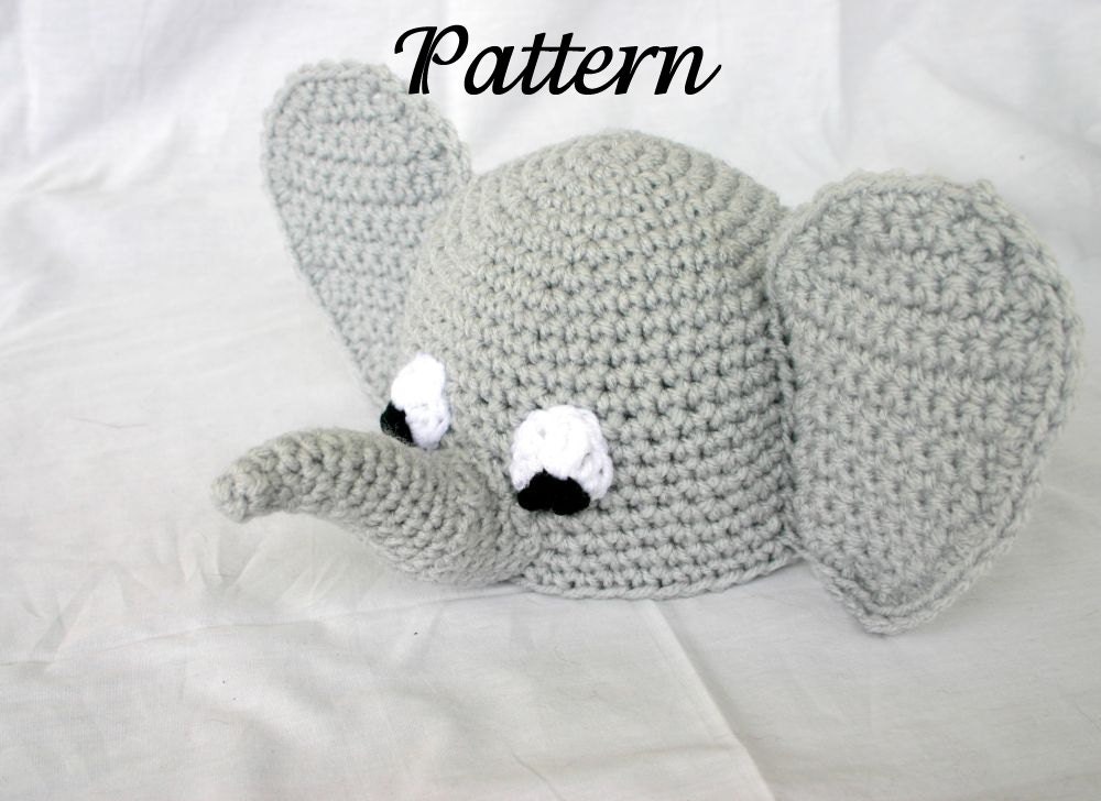Baby elephant hat PDF Crochet Pattern 0-6 months beanie infant animal head covering costume accessory photography prop