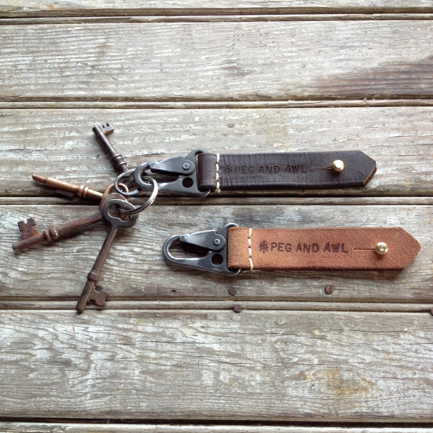Key Latch, antique leather and hardware.