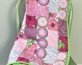 Baby Girl Quilt, Reversible Modern Floral, Bright Poppies, Pink Silver Lime Green, Toddler Quilt, Baby Blanket