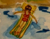 Beach girl aceo swimming watercolor art