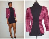 Vintage 1980s Pink & Black Checkered Blazer Jacket