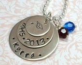 Personalized Graduation Necklace, Senior Necklace, Class of 2013, High School, College, Gift, Graduation Cap Necklace, Hand Stamped Jewelry