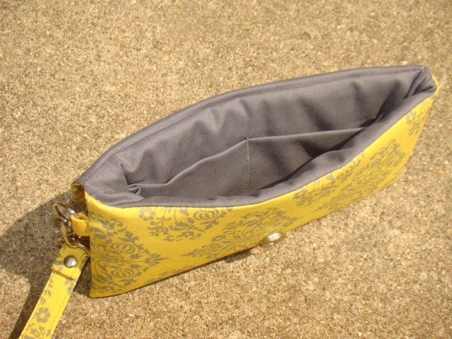 Set of 6 Custom Made Bridesmaids Clutches ... Yellow and Gray Wedding Colors