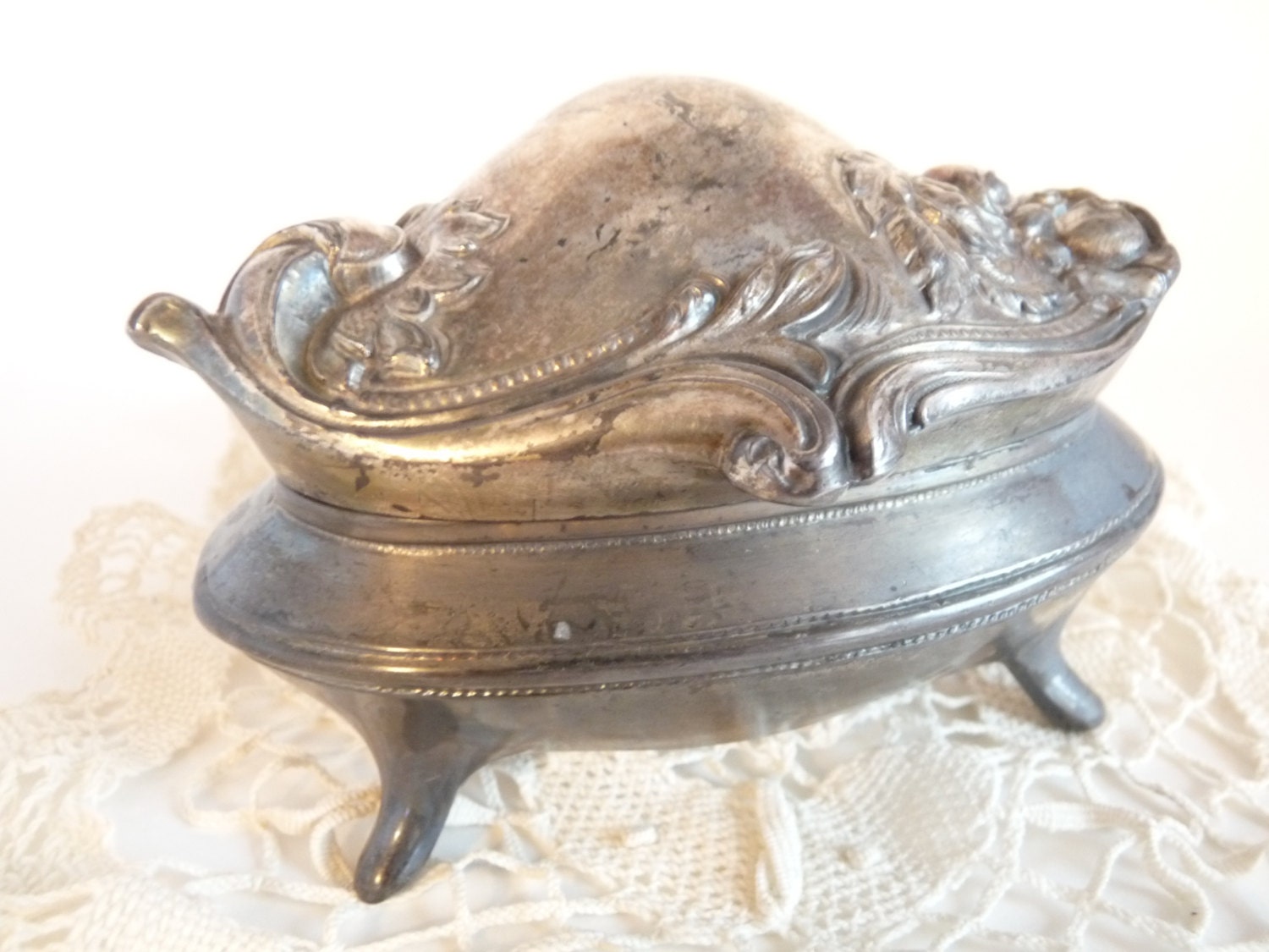 Vintage Art Nouveau Jewelry Casket Box Rose