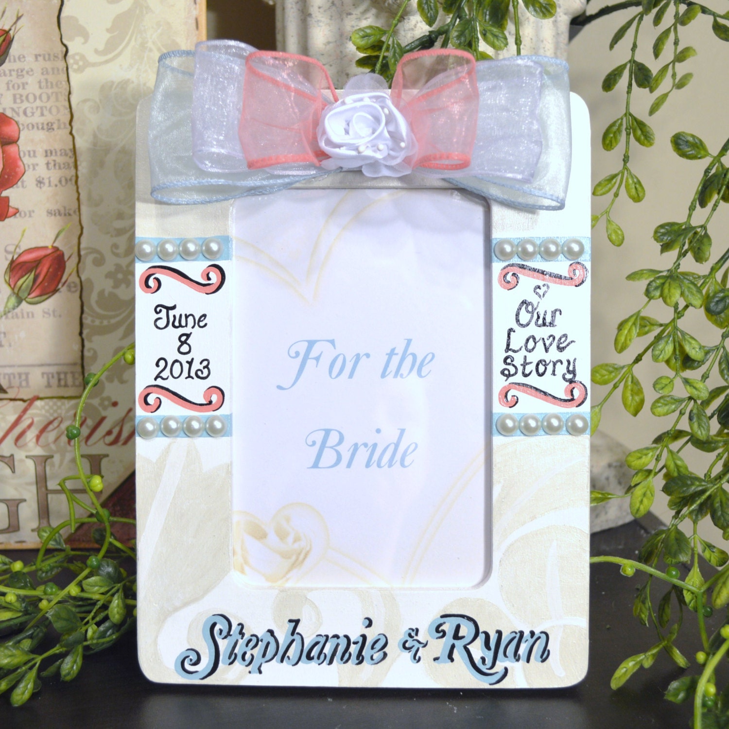Bride and Groom Personalized Hand Painted Frame