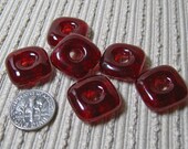 Handmade SQUARE Cast Glass Beads / Set of 6 /  Cherry Red / For Your Handcrafted Jewelry Designs or Crafts