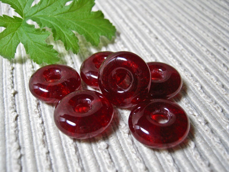 Handmade ROUND Cast Glass Beads / Set of 6 /  Cherry Red / For Your Handcrafted Jewelry Designs or Crafts