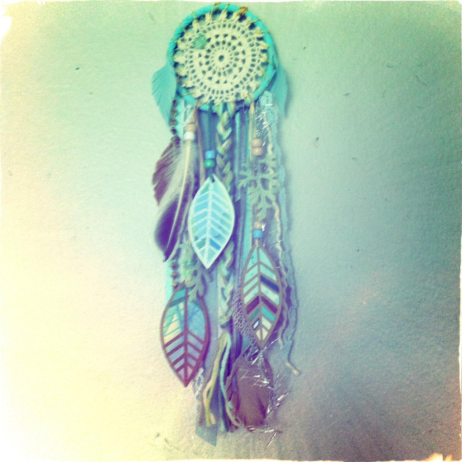 Aqua Dream Little Dreamcatcher with watercolor feathers and free shipping