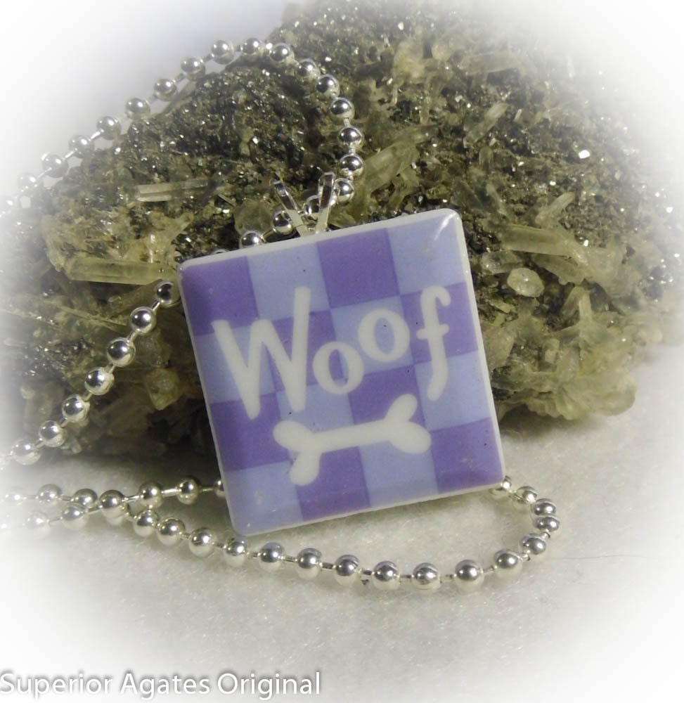 Woof  Ceramic Tile Recycled Upcycled Necklace