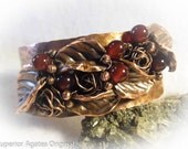 Copper Rose Leaf Hammered Cuff Bracelet Size 5 1/2