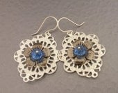 Blue Crystal Flower Filigree Earrings