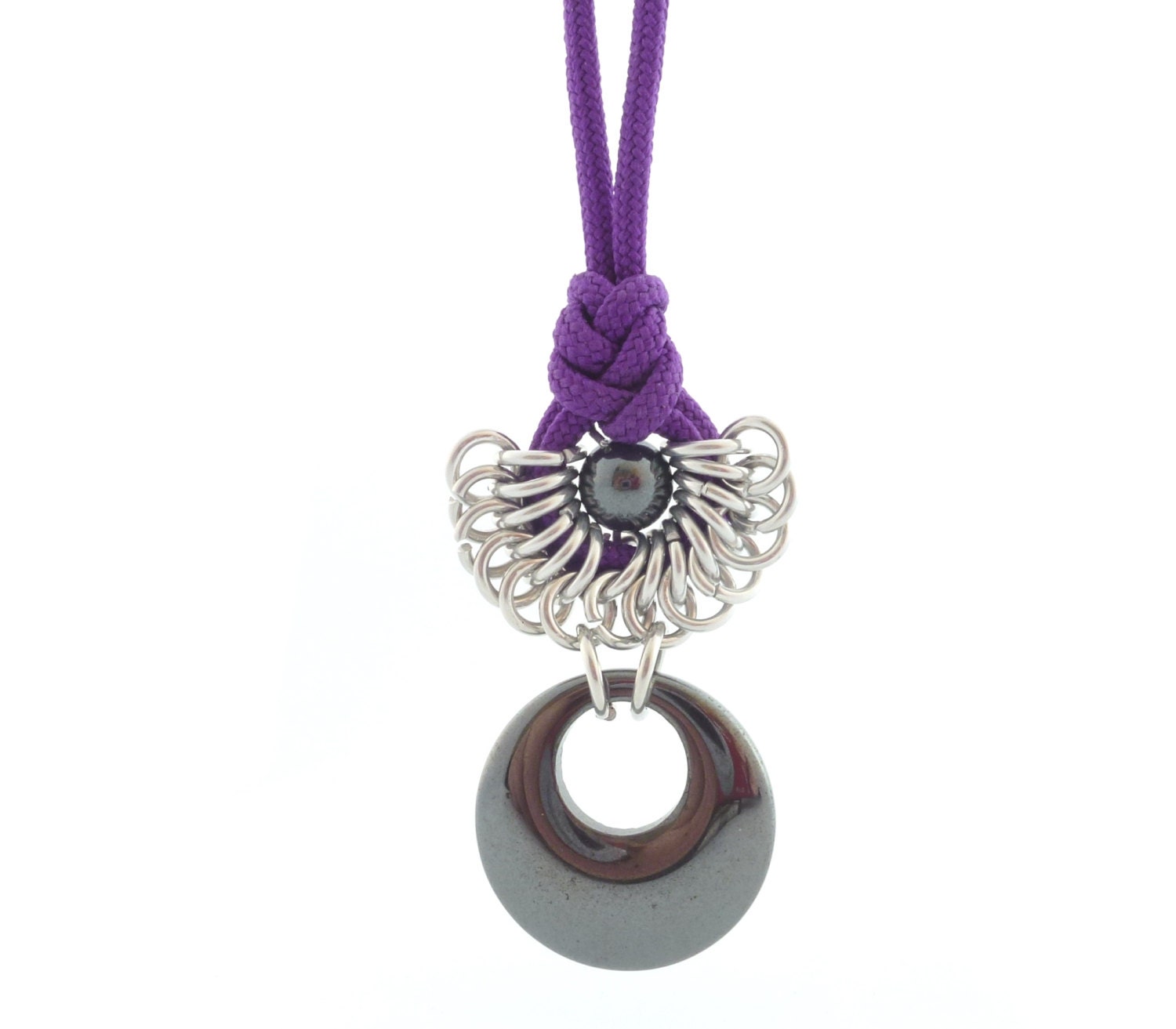 Chain Maille Chinese Knot Cord Necklace with Hematite