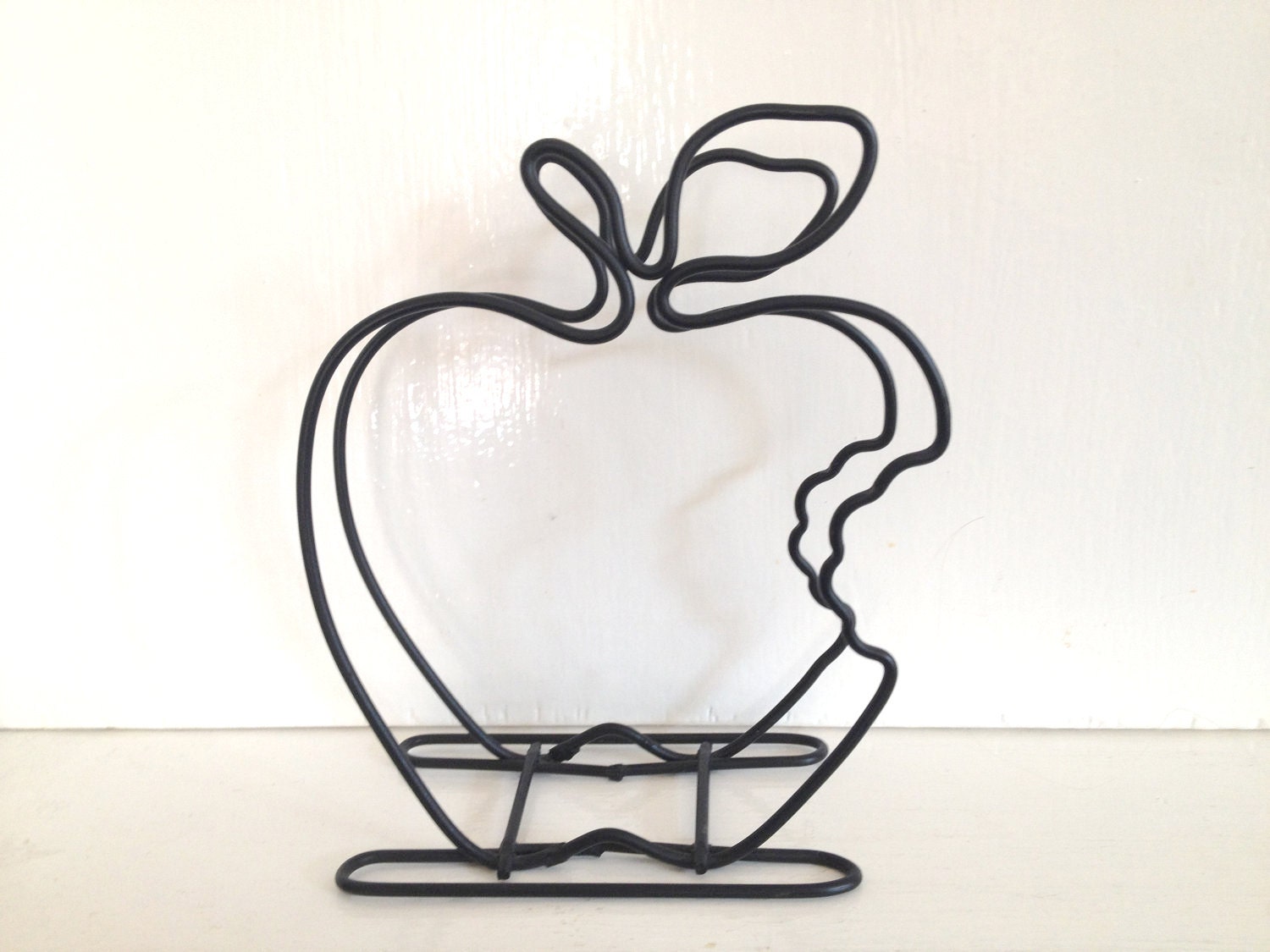 MAY 10% SALE Bitten apple shaped wire letter holder fruit kitsch storage