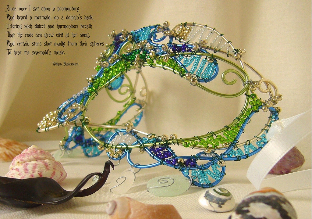 Silver and sea glass ladies masquerade mask, handmade