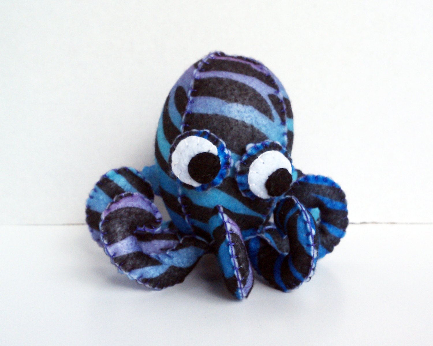 Limited edition baby octopus Cobalt, blue and purple zebra print plush