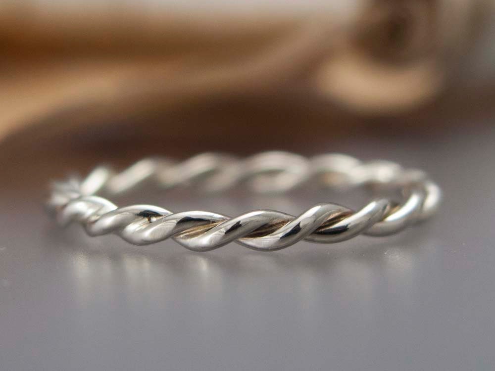 White Gold Twist Ring - 14k Wedding Band Rose Gold, White Gold or Yellow Gold - 2 mm wide