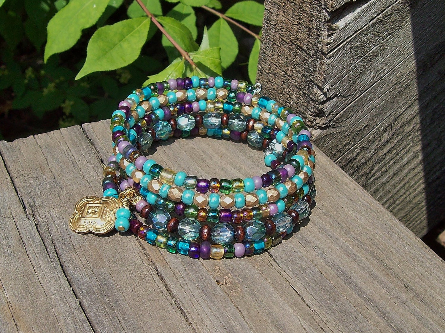 Indie Love - 5 wrap Memory Wire bracelet in jewel tones