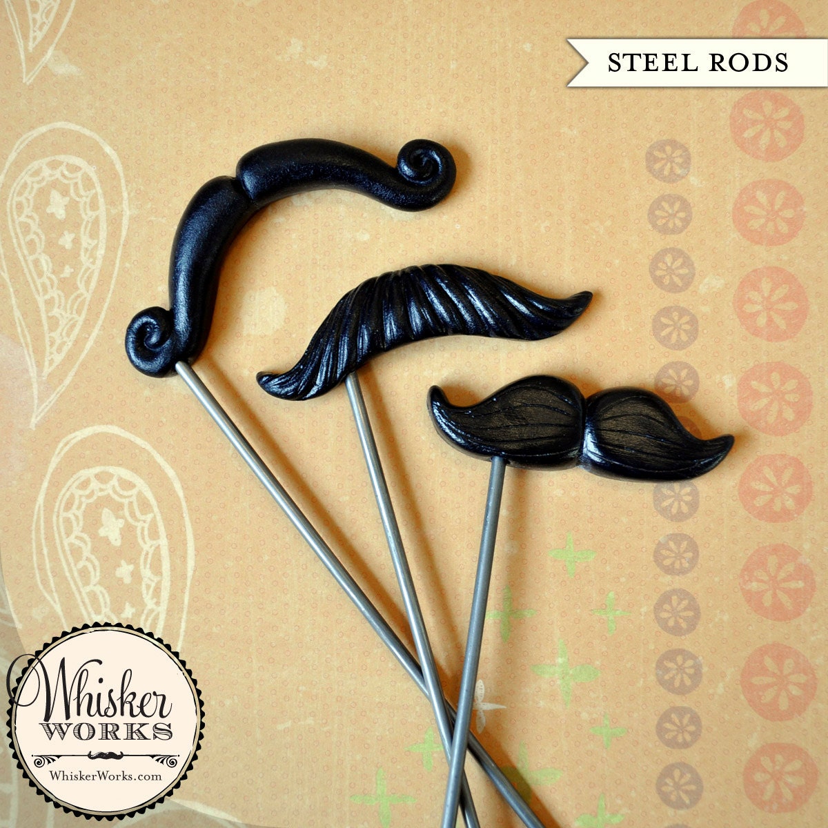 Mustache Party Favors on STEEL RODS - The Celebrity Mix - Set of 3 Il_170x135