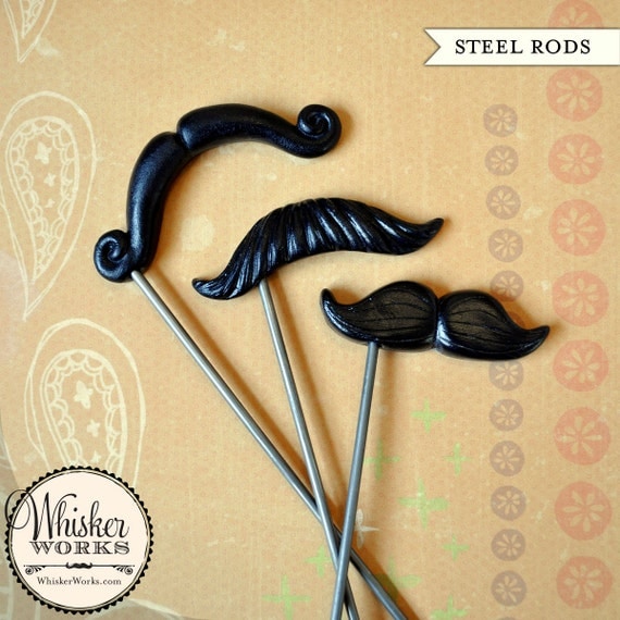 Mustache Party Favors on STEEL RODS - The Celebrity Mix - Set of 3 Il_570xn