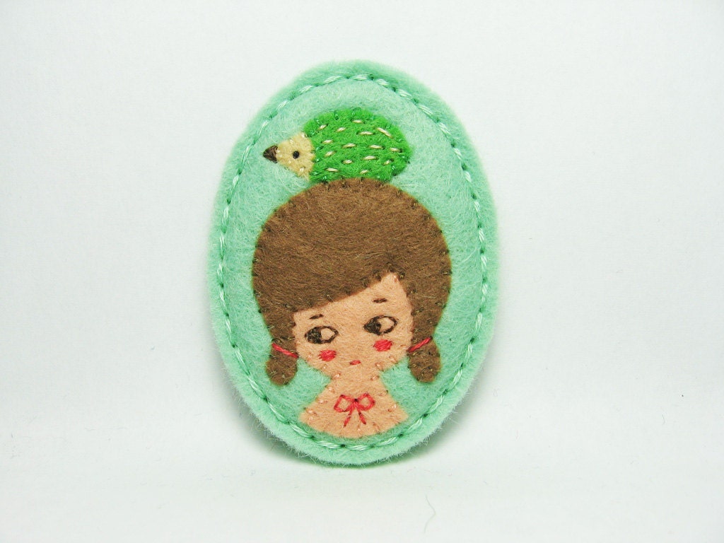 Hedgehog girl felt brooch