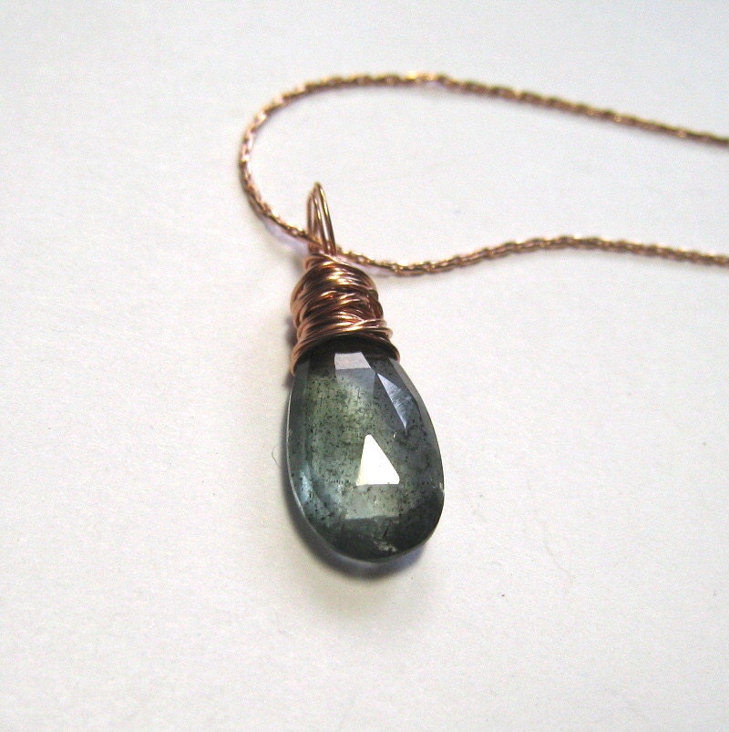 Necklace Moss Aquamarine,  Rose Gold Filled,  March Birthstone Jewelry, Blue Stone Pendant