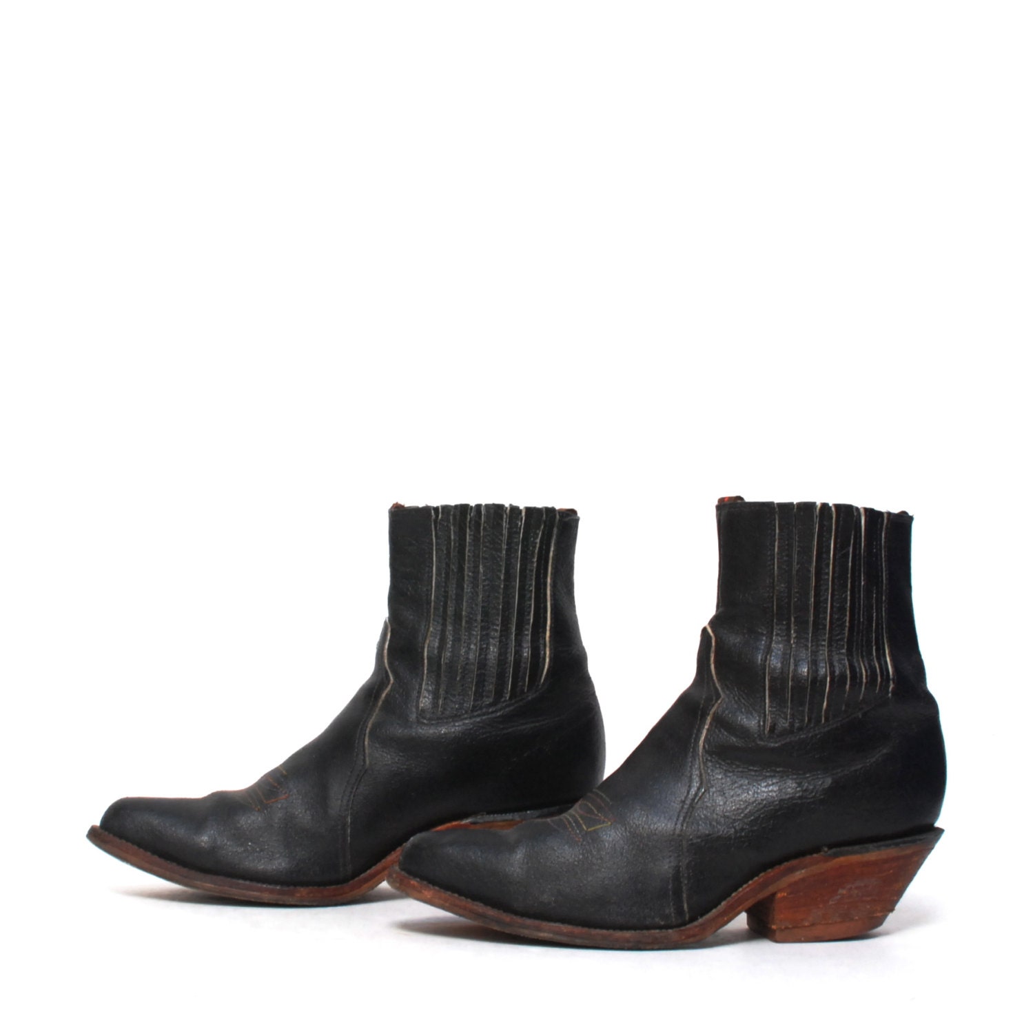 mens size 8.5 CHELSEA black leather UNIQUE 70s 80s slip on BEATLE boots