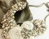 Bridal Statement Necklace- Vintage Rhinestone and Pearls- OOAK- Vintage Glamour