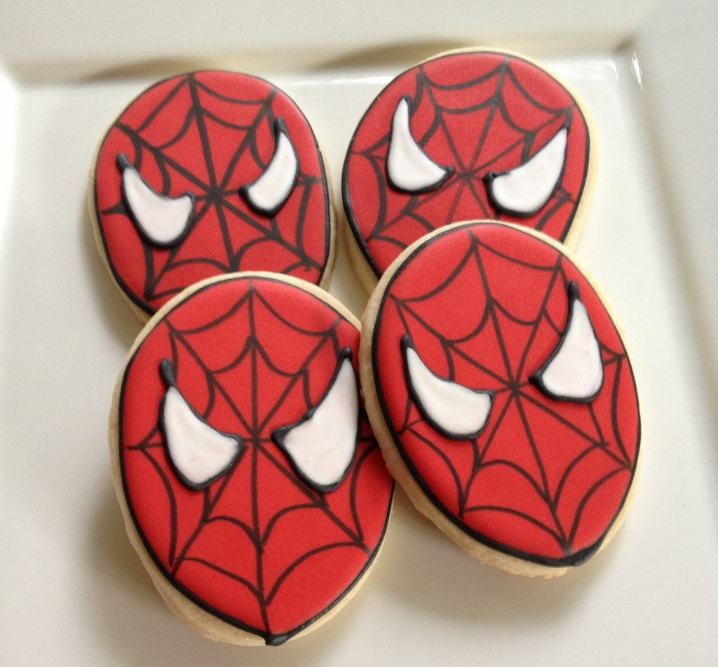 Spider Man cookies Birthday Party Boy Party Favors- 1 dozen (Includes individual treats bags with silver twist ties) Il_570xn