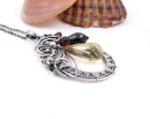 Wire wrapped pendant , gemstone jewelry , silver wirework pendant , retro style jewelry