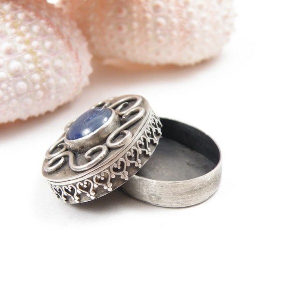 Summer SALE 20% off - Metalwork locket, retro sterling pendant, gemstone fine jewelry, silver locket, blue kyanite pendant
