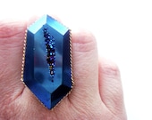 Geometric Electric Blue Titanium Druzy Ring