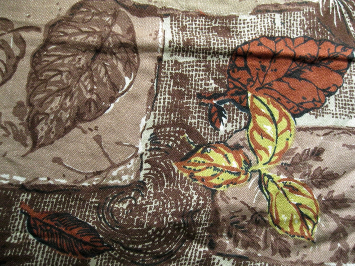 Vintage 1950s Floral Fabric Autumnal Panel Home Decor Sewing Craft Supplies