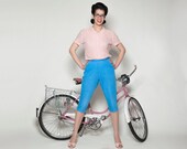 Vintage 1950s Pants Blue Sailcloth High Waisted Clam Diggers Summer Fashions