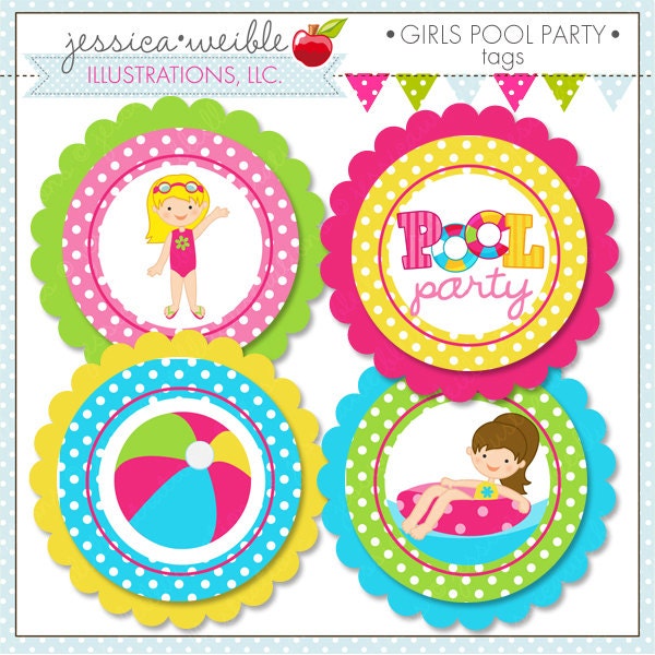 Girls Pool Party Theme - Printable Party Tags - Cupake Toppers - Printable Party Favors - Swimming Party Printables Il_170x135