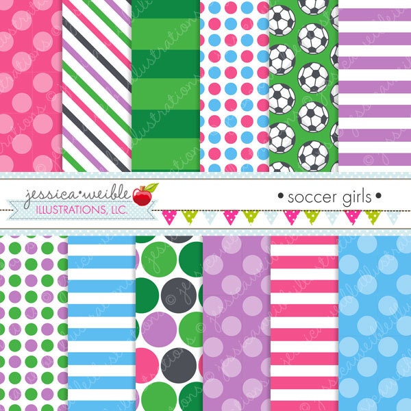 Soccer Girls Cute Digital Papers Backgrounds for Personal and Commercial Use, Soccer Patterns Soccer Backgrounds Il_170x135